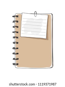 brown notebook and notepaper hand drawn vector art illustration
