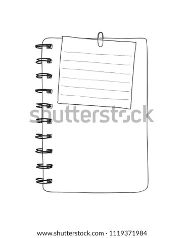 brown notebook and notepaper hand drawn vector line art illustration