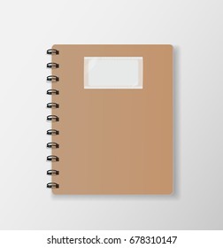 Brown notebook top view  on white desk background paper cover vector illustration