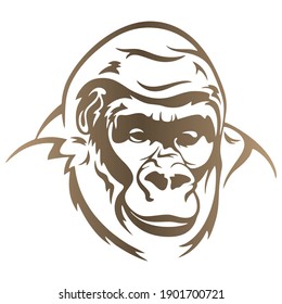 Brown Nuanced Gorilla Head Logo Mascot Vector Illustration. Monkey Head Isolated On White Background. Gorilla Face Vector Illustration