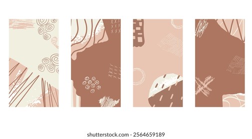 Brown nude collage backgrounds set. Mocha mousse palette Abstract textured template. Monochrome backdrop. Scrapbook modern nude colors cover with copy space. Vector illustration.