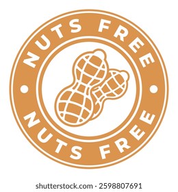 Brown Nuts Free isolated round stamp, sticker, sign with Peanuts icon vector illustration