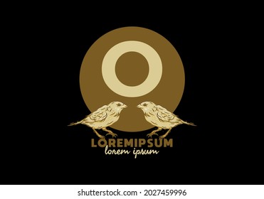 Brown O initial letter with twin bird design