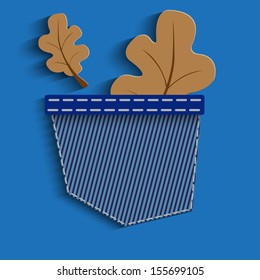 Brown oak leaves in a pocket