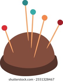 A brown object with five colorful pins on it