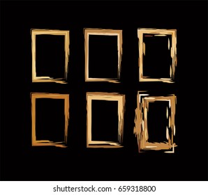 Brown, ocher, yellow colored funky borders in the retro-futuristic style of the 60s. Smeared hand painted square vertical frames and borders set. Trendy hipster party design elements, shiny frames.