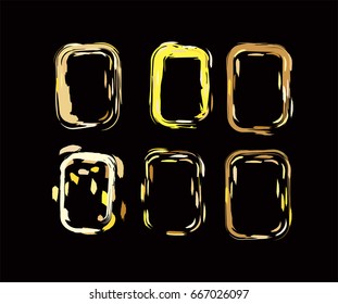 Brown, ocher, yellow colored funky borders in the retro-futuristic style of the 60s. Smeared hand painted square vertical frames and borders set. Trendy hipster party design elements, shiny frames.