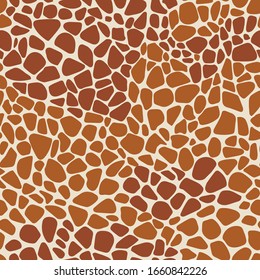 Brown ochre giraffe vector seamless pattern with random spots. Abstract African animal skin ethnic repeat design with isolated objects on an ivory background.