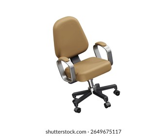 Brown Office Chair with Chrome Armrests icon illustration 3d