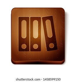 Brown Office folders with papers and documents icon isolated on white background. Office binders. Archives folder sign. Wooden square button. Vector Illustration