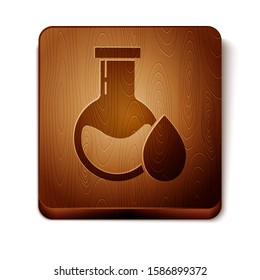 Brown Oil petrol test tube icon isolated on white background. Wooden square button. Vector Illustration