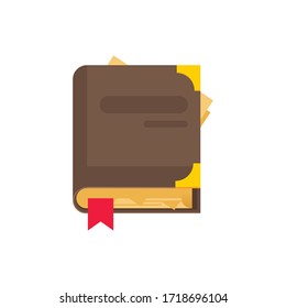 Brown Old Book with red bookmark, book flat icon, vector illustration, isolated on white backgroun