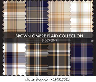 Brown Ombre Plaid textured seamless pattern collection includes 8 design swatches suitable for fashion textiles and graphics