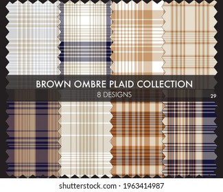Brown Ombre Plaid textured seamless pattern collection includes 8 design swatches suitable for fashion textiles and graphics