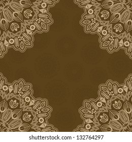 Brown One Color Abstract Background with Lacy Corner. Invitation Frame Card Design