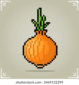 Cebolla marrón en 8 bits pixel art. Verduras para activos de juego y patrones de punto de cruz en Ilustraciones vectoriales.