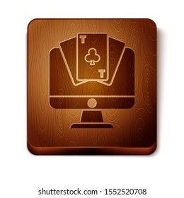 Brown Online poker table game icon isolated on white background. Online casino. Wooden square button. Vector Illustration
