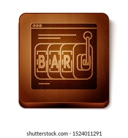 Brown Online slot machine icon isolated on white background. Online casino. Wooden square button. Vector Illustration