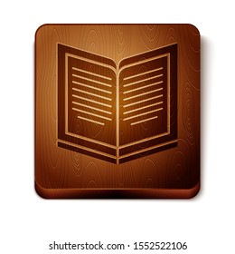 Brown Open book icon isolated on white background. Wooden square button. Vector Illustration