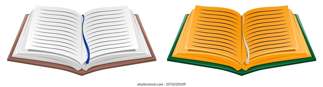 Brown Open Book with White and Yellow Pages and Bookmark Isolated on White Background – Editable and Scalable Vector EPS File
