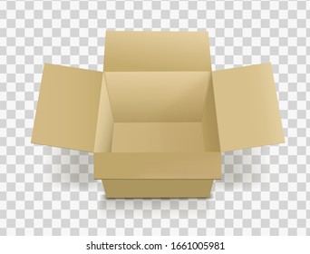 Brown open box. Cardboard moving box.