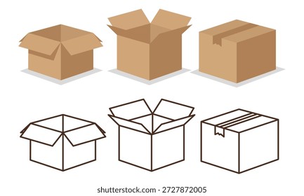 Caja abierta marrón. Caja móvil de cartón