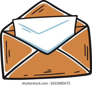 Envelope aberto marrom com inserção branca em um estilo esboçado