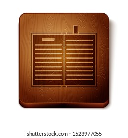 Brown Open science book icon isolated on white background. Wooden square button. Vector Illustration