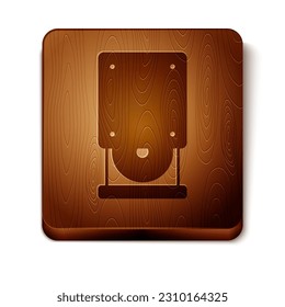 Brown Optical disc drive icon isolated on white background. CD DVD laptop tray drive for read and write data disc. Wooden square button. Vector