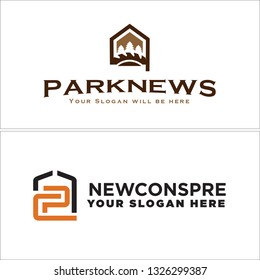 Brown orange black line art home gear tree combination mark logo design concept suitable for maker construction carpentry engineering