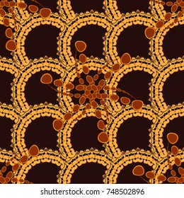 Brown, orange and black vector illustration. Floral illusion seamless pattern.