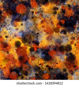 Brown, orange, blue, black seamless texture. Blots and hand drawn spirals. GriAbstract vector background for web page, banners backdrop, fabric, home decor, wrapping