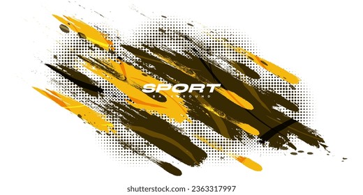 Brown and Orange Brush Background with Halftone Effect Isolated on White Background. Sport Background with Grunge Style. Scratch and Texture Elements For Design