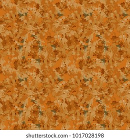 Brown and orange camouflage is a seamless pattern with spots and cracks on brown background. Can be used for clothes in military style, army equipment, backdrop for a site or camo capes