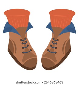 Brown e laranja camping botas vetor ilustração em um fundo branco. Ícone de botas fortes de couro
