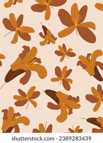 Brown orange flowers patterns on white background for web banner, business presentation, branding package, fabric print, wallpaper, social media post, doodle, notes, book covers, wall decor.