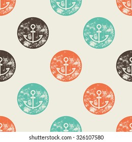 Brown, orange and Green Anchor Pattern -Grunge Retro Seamless Pattern Background - Vector Illustration