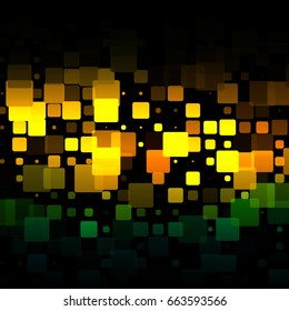 Brown orange green vector abstract glowing background with random sizes rounded tiles square