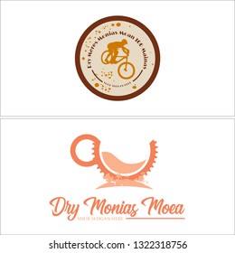 Brown orange line art circle cup gear water flow ribbon round bubble a man rides bicycle combination mark logo design concept suitable for recreation sport journey travel sport