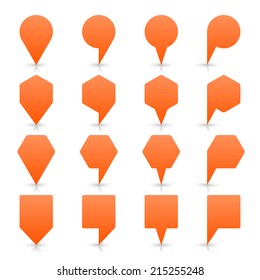 Brown orange map pin sign location icon with gray shadow and reflection on white background  in simple flat style. This web design element save in vector illustration 8 eps