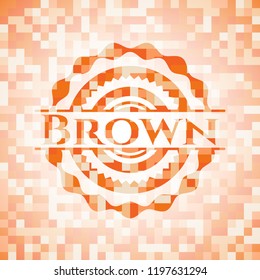 Brown orange mosaic emblem with background
