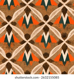 Brown and orange pattern with green, white, and black accents, grunge lines ikat pattern, striped seamless pattern, Vector illustration background for print the paper.