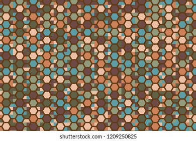 Brown, orange, terracotta, turquoise vector abstract mosaic pattern. A completely new color illustration in a puzzle style. A new original texture for your design. Polygonal funky background