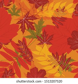 brown orange vector leaves seamless pattern