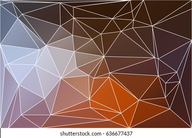 Brown orange white abstract low poly geometric background with white triangle mesh.