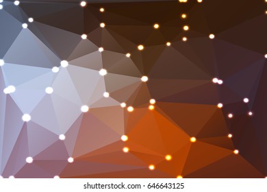 Brown orange white abstract low poly geometric background with defocused lights