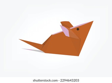 Brown origami paper mouse vector Illustration isolated on a white background.