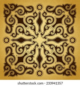 Brown ornament gold background. 