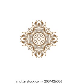 Diseño del logotipo de adornos marrones. ornamento de hojas y flores con contorno