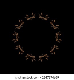 Brown ornamental circular pattern on black background. Card template design. Vector illustration.